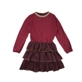 Boden dress 5-6 years burgundy sparkly layered skirt long sleeve