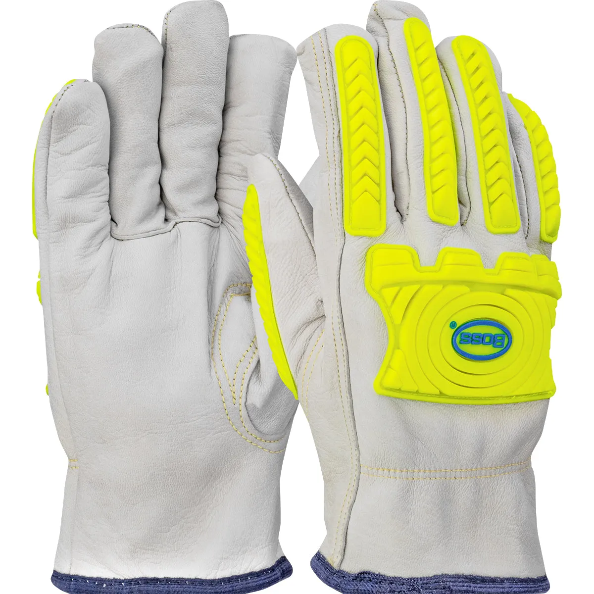 Boss 09-LC571MP Economy Top Grain Goatskin Hi-Vis Impact Protection  Leather Drivers Glove (One Dozen)