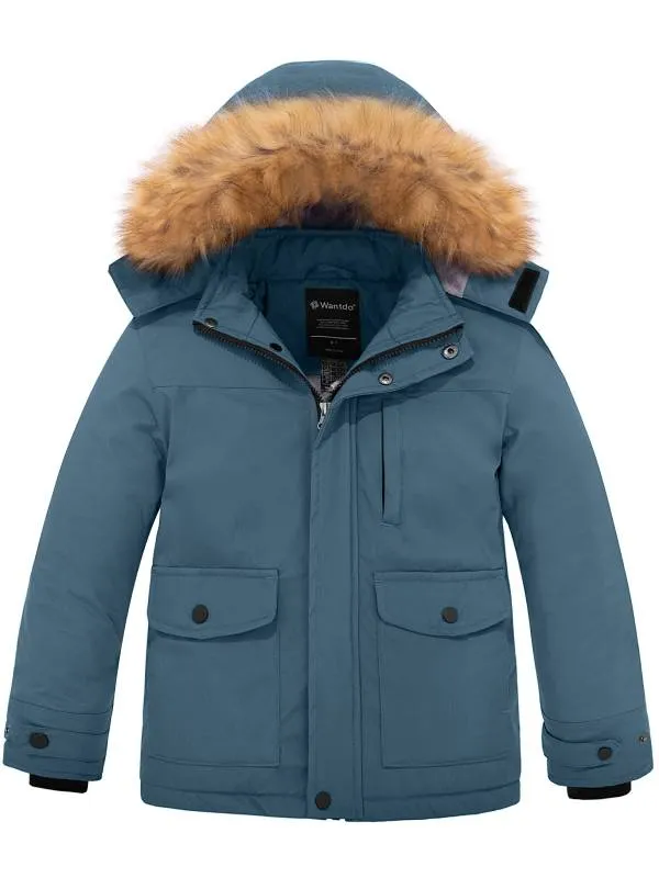 Boy's Waterproof Winter Coat Thicken Parka Jacket  Ski Jacket with Fur Hood