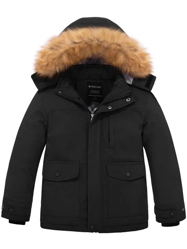 Boy's Waterproof Winter Coat Thicken Parka Jacket  Ski Jacket with Fur Hood