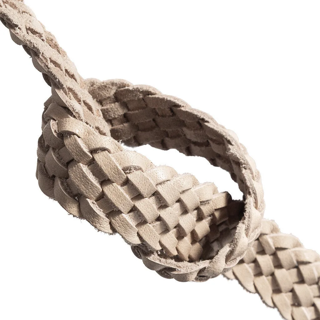 Braided narrow belt in soft leather / 15242 - Sand