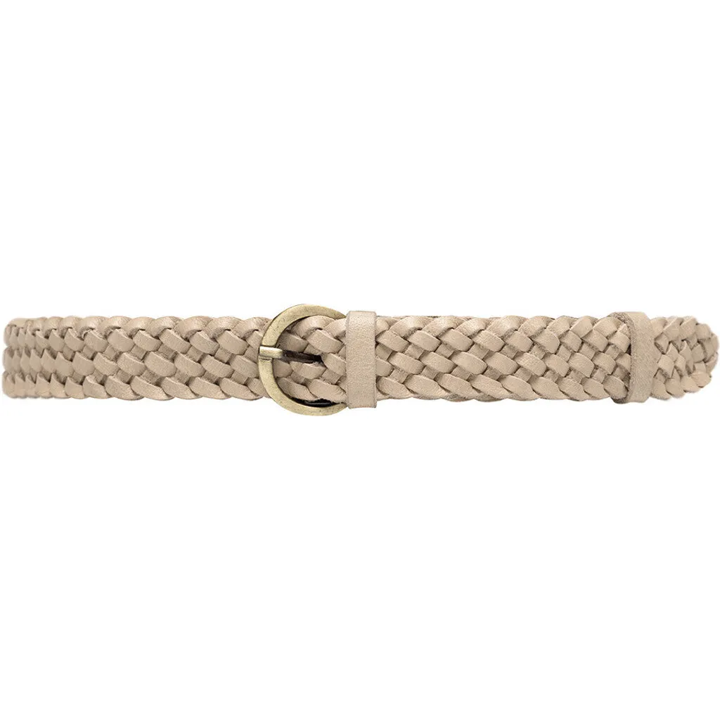 Braided narrow belt in soft leather / 15242 - Sand