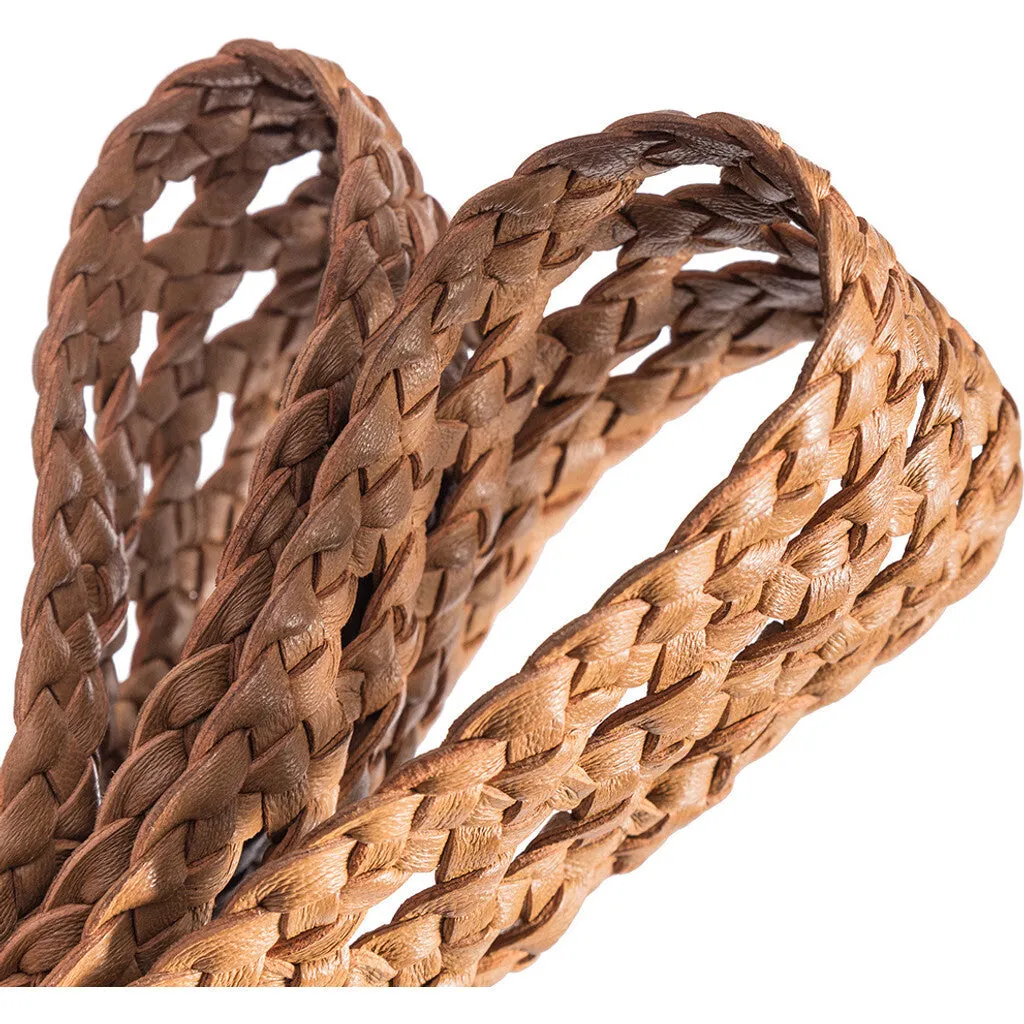 Braided waist belt in nice leather quality / 16062 - Cognac