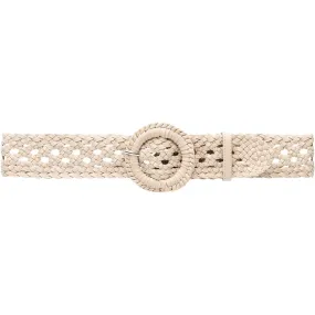 Braided waist belt in nice leather quality / 16062 - Vanilla