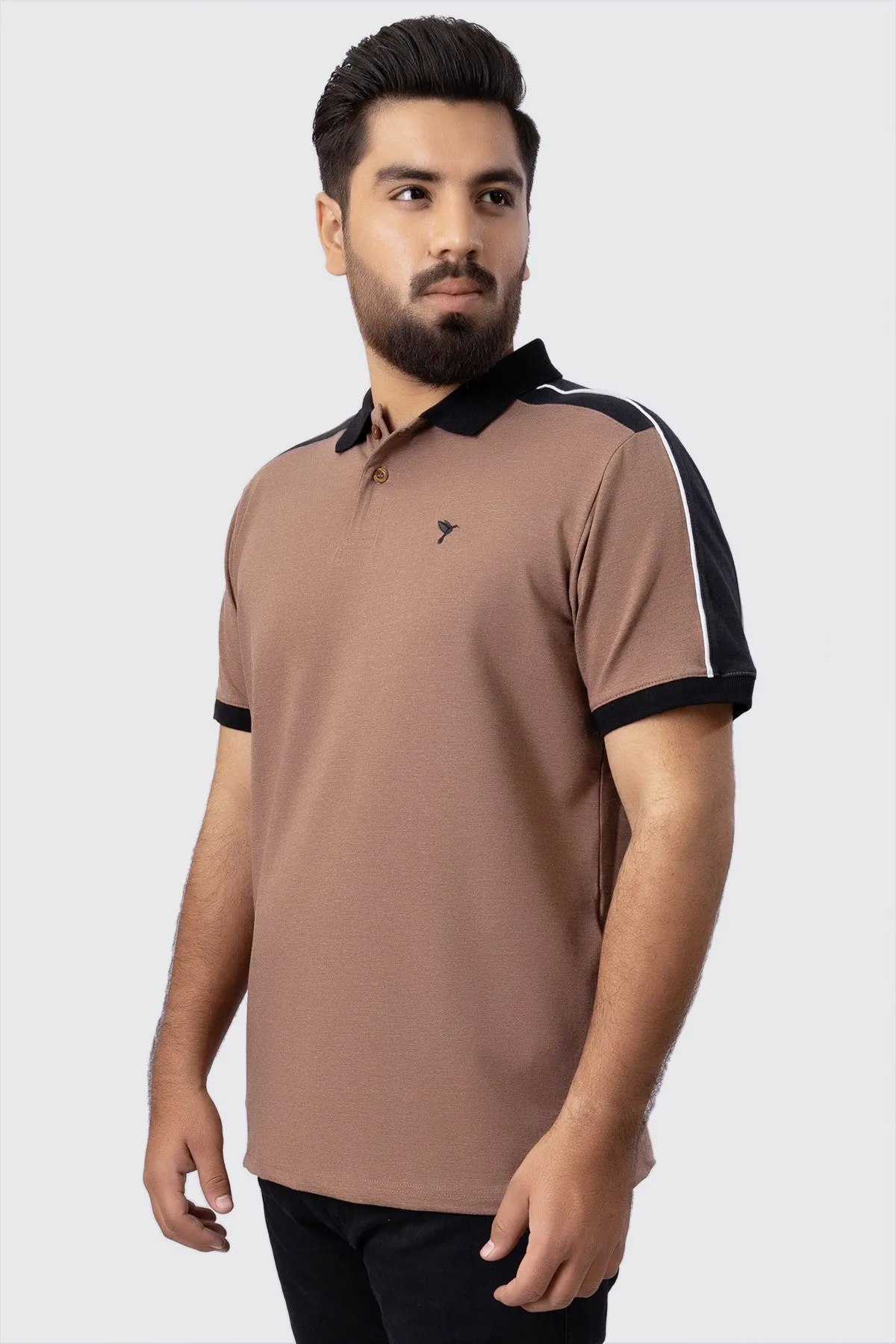 Brown Melange Embroidered Polo Shirt (Plus Size) - A23 - MP0179P