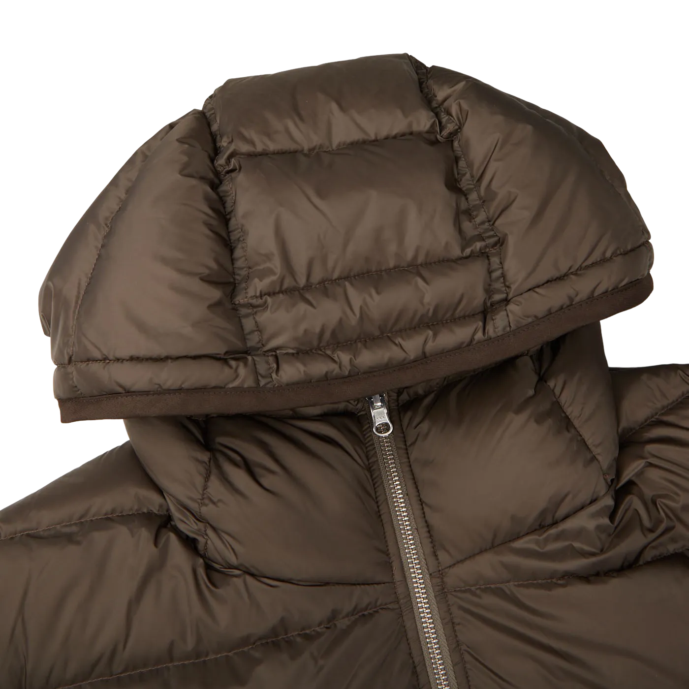 Brown Nylon Down Padded Liner Hood Jacket