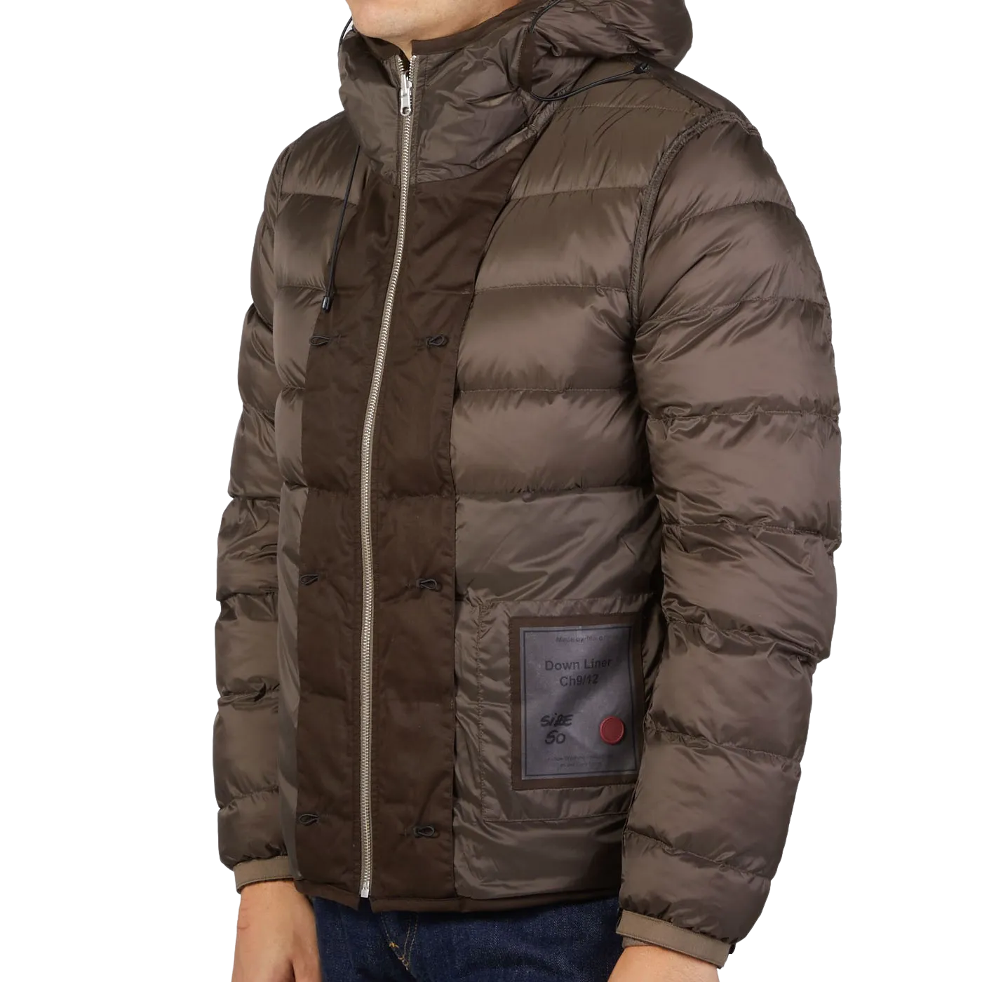 Brown Nylon Down Padded Liner Hood Jacket