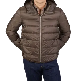 Brown Nylon Down Padded Liner Hood Jacket