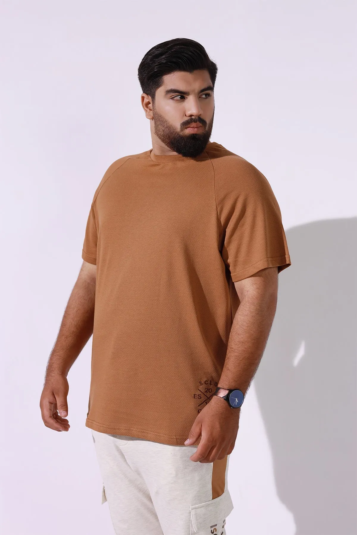 Brown Popcorn Knit T-Shirt (Plus Size) - A23 - MT0293P