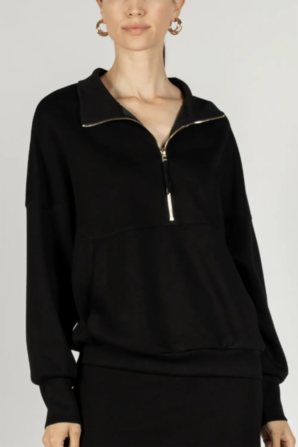 Butter Modal Zip Up Pullover - Black