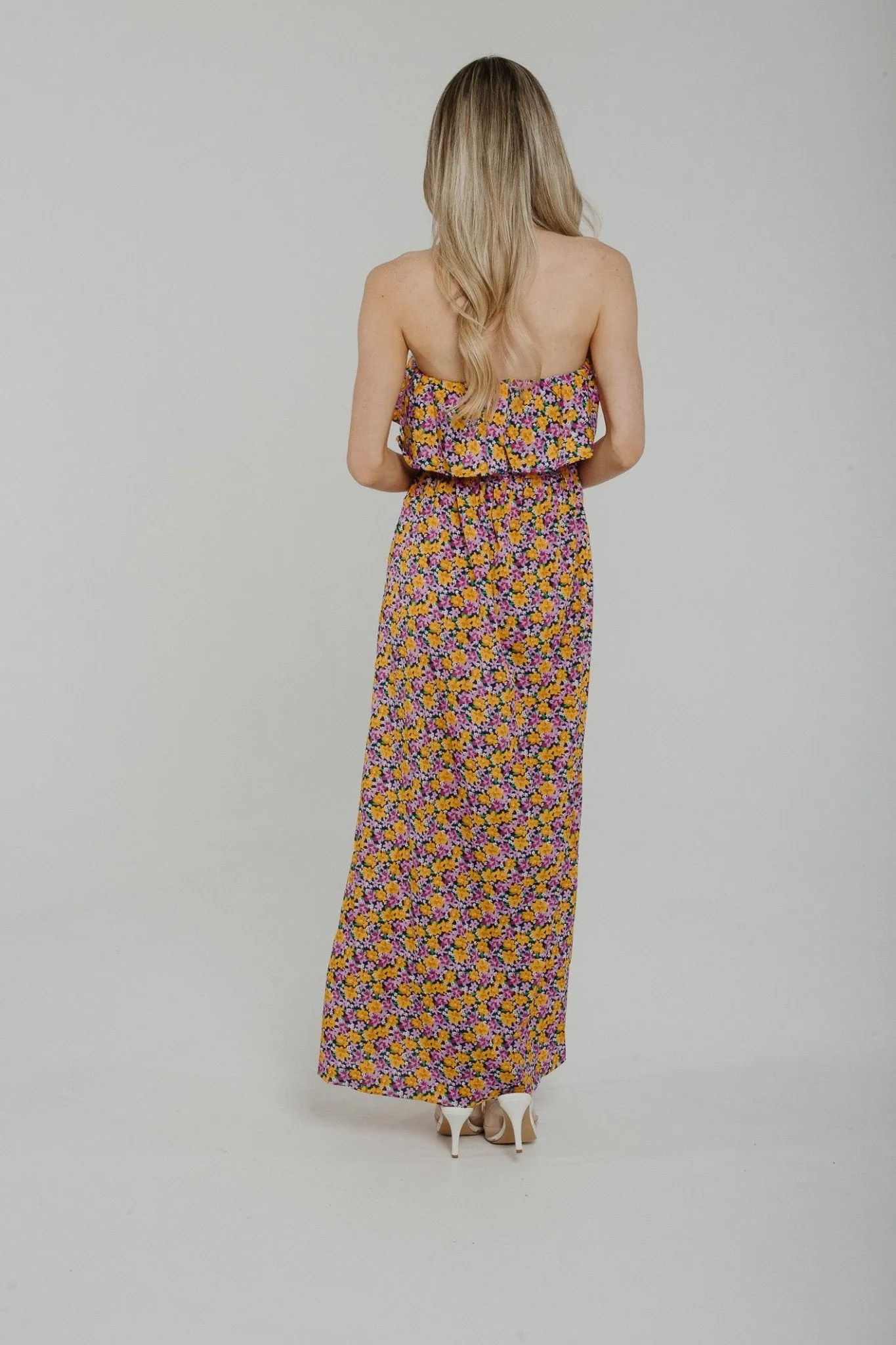 Casey Floral Strapless Dress In Purple Mix