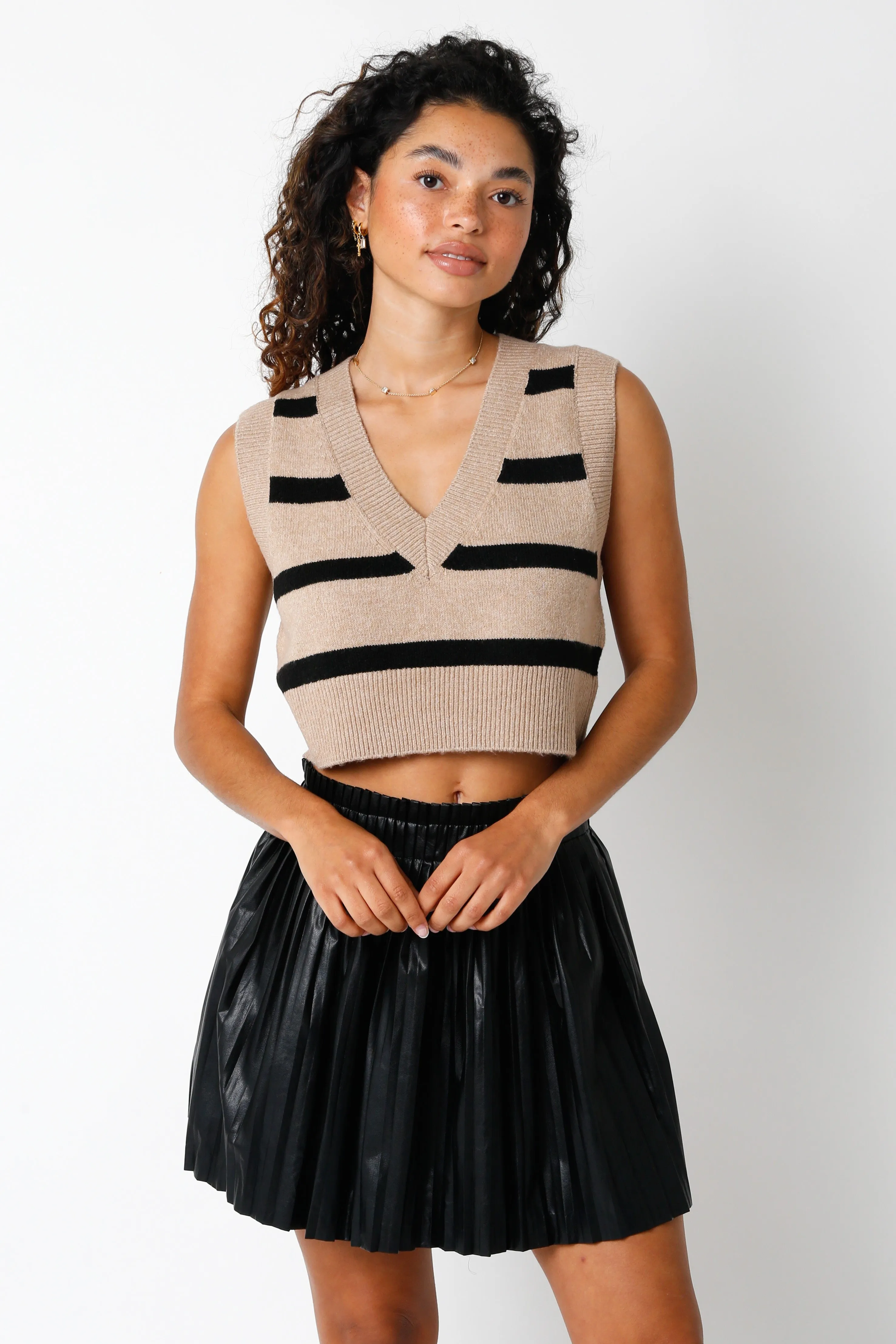 Cate Stripe Cropped Sweater Vest