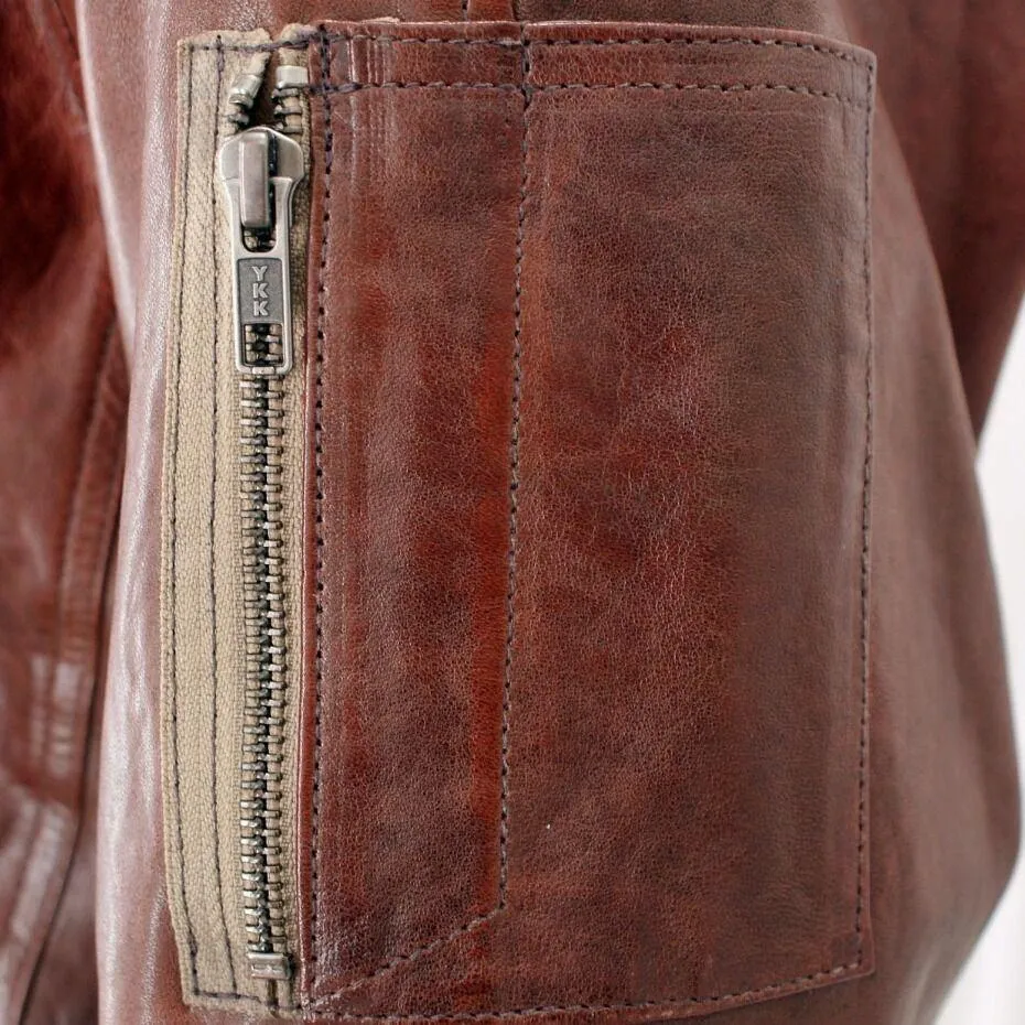 Chestnut Brown Leather Bomber Jacket