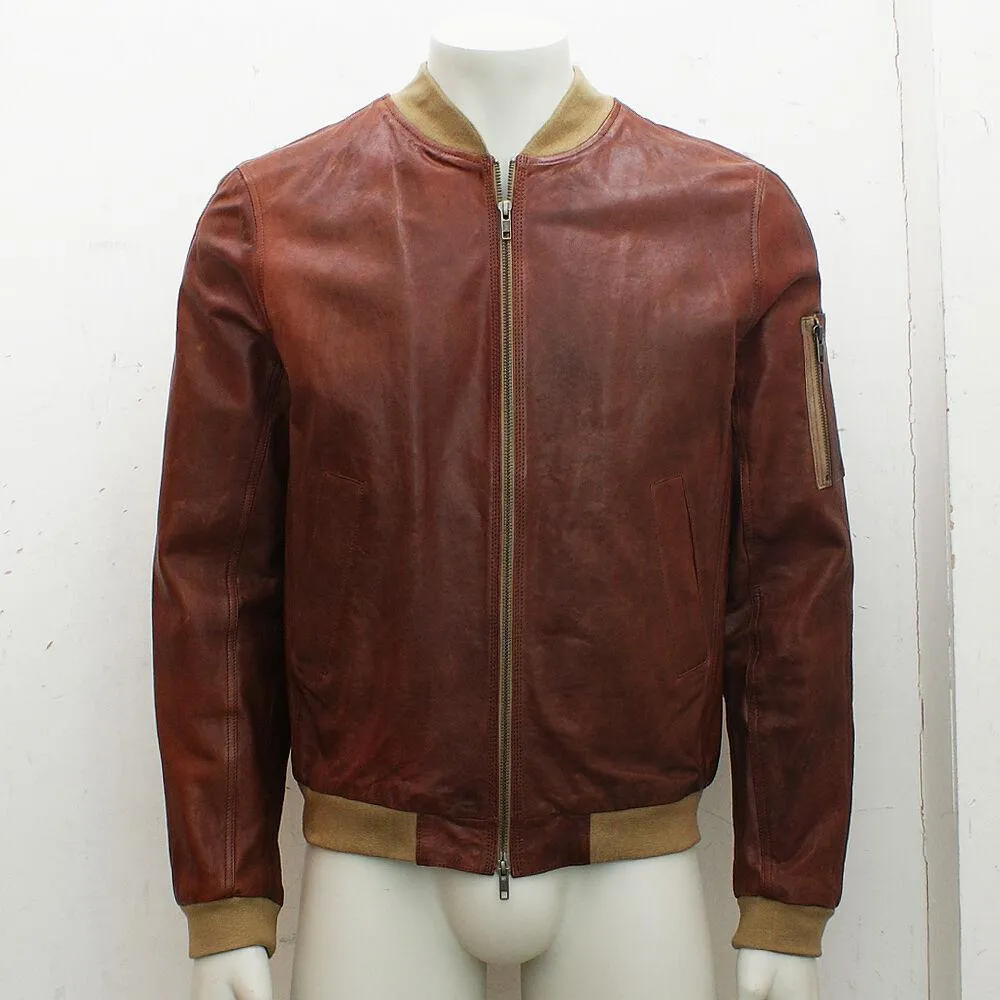 Chestnut Brown Leather Bomber Jacket