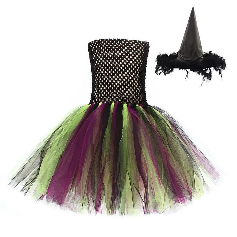 Children's Halloween costumes Girl's colorful mesh princess dress Fashionable strapless skirt Halloween birthday party performance dress