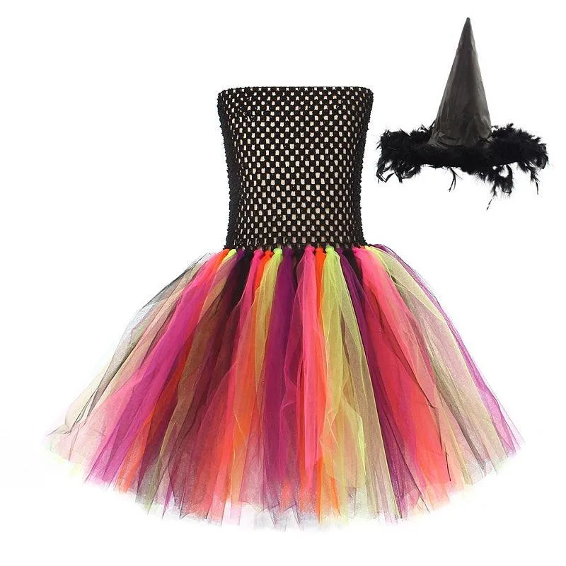 Children's Halloween costumes Girl's colorful mesh princess dress Fashionable strapless skirt Halloween birthday party performance dress