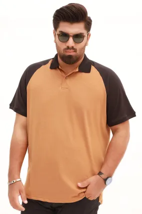 Cocoa Brown & Black Raglan Polo Shirt (Plus Size) - S22 - MP0116P