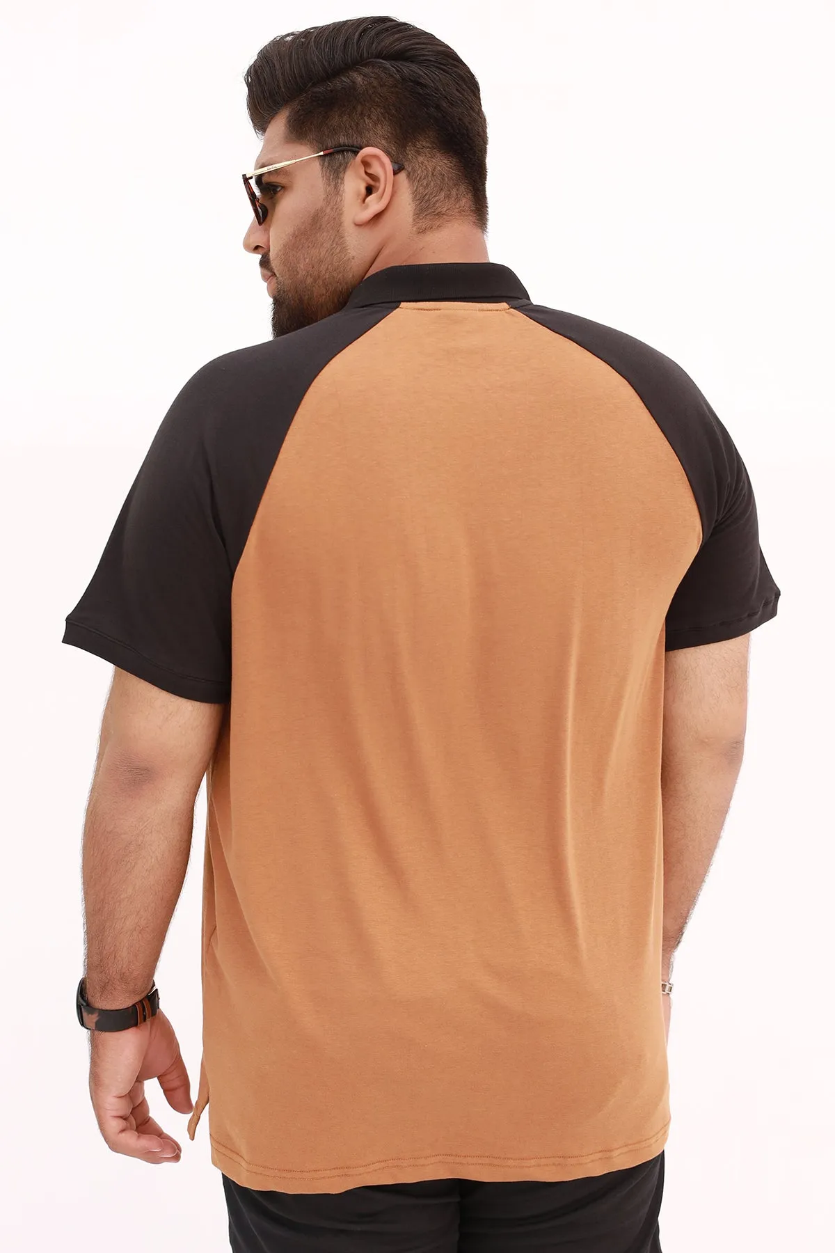 Cocoa Brown & Black Raglan Polo Shirt (Plus Size) - S22 - MP0116P