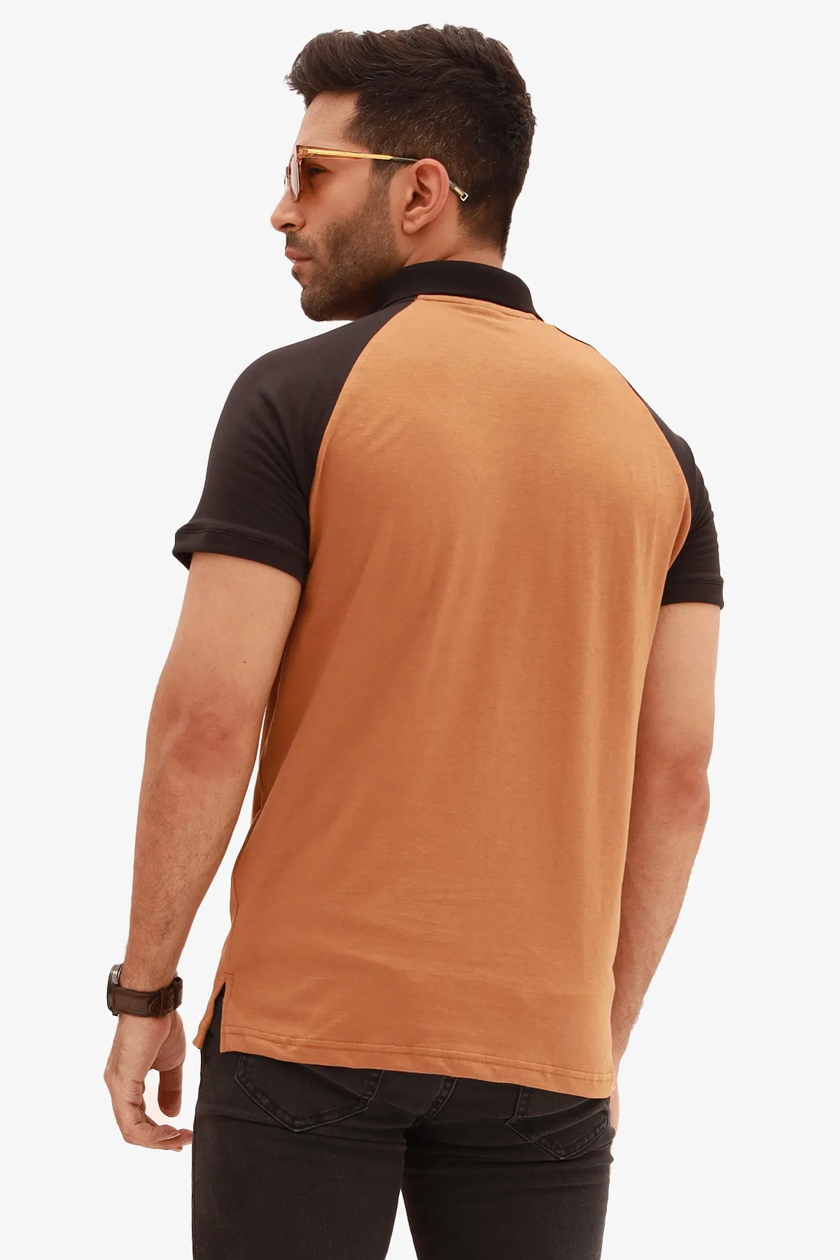 Cocoa Brown & Black Raglan Polo Shirt - S22 - MP0116R