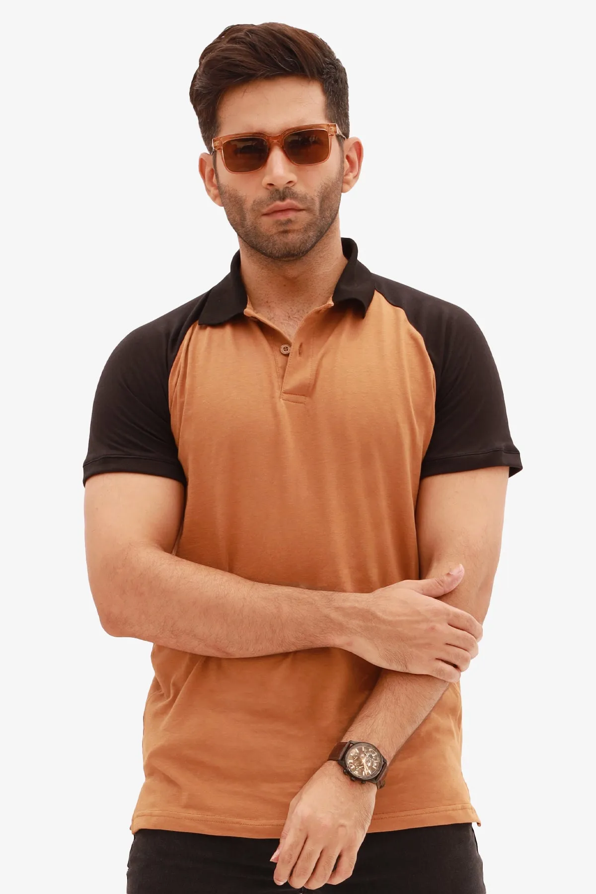 Cocoa Brown & Black Raglan Polo Shirt - S22 - MP0116R