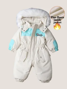 Colorblock baby velvet thickened ski suit jumpsuit