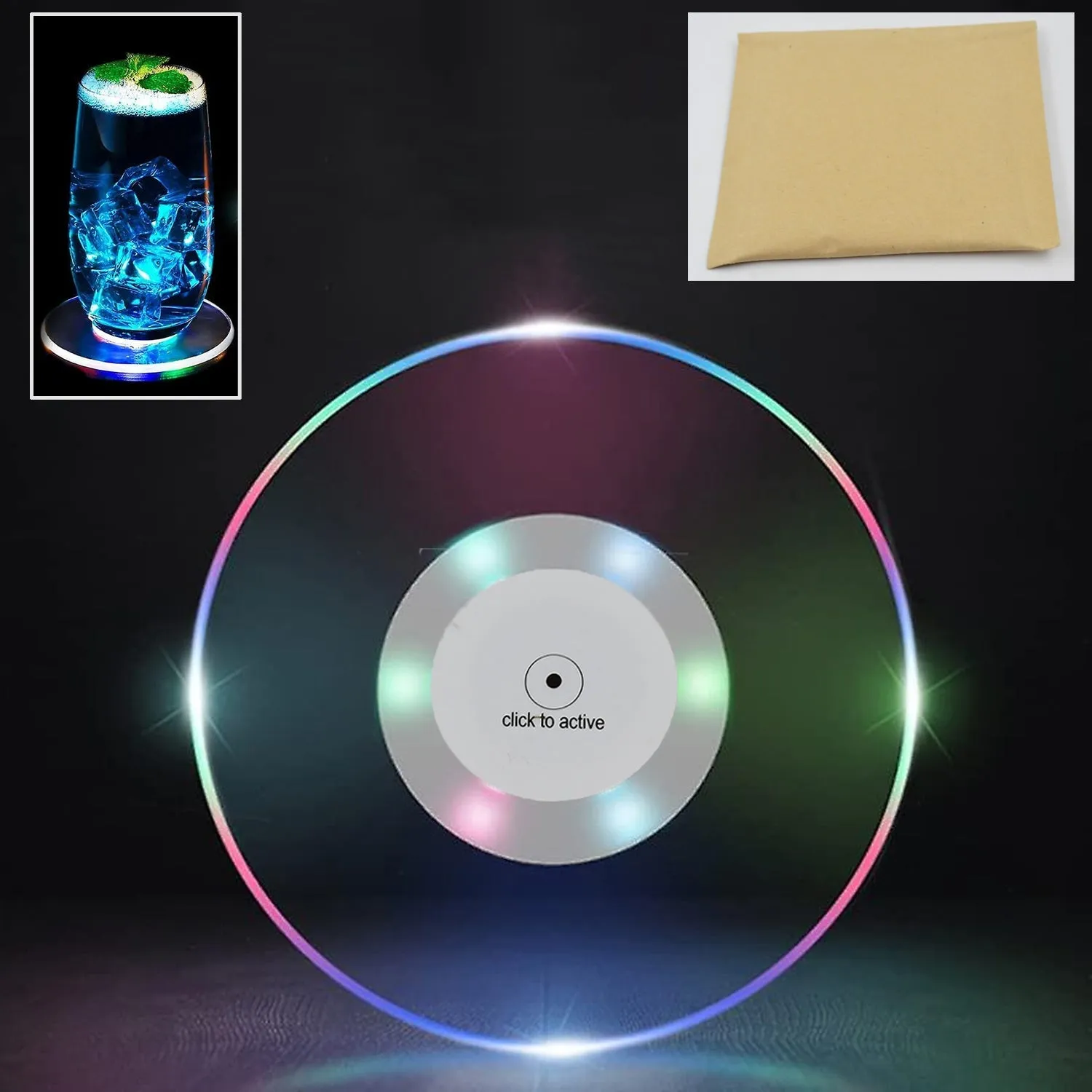 Colorful LED Cocktail Coaster, Round Ultra-Thin LED Drink Coaster (1 Pc)