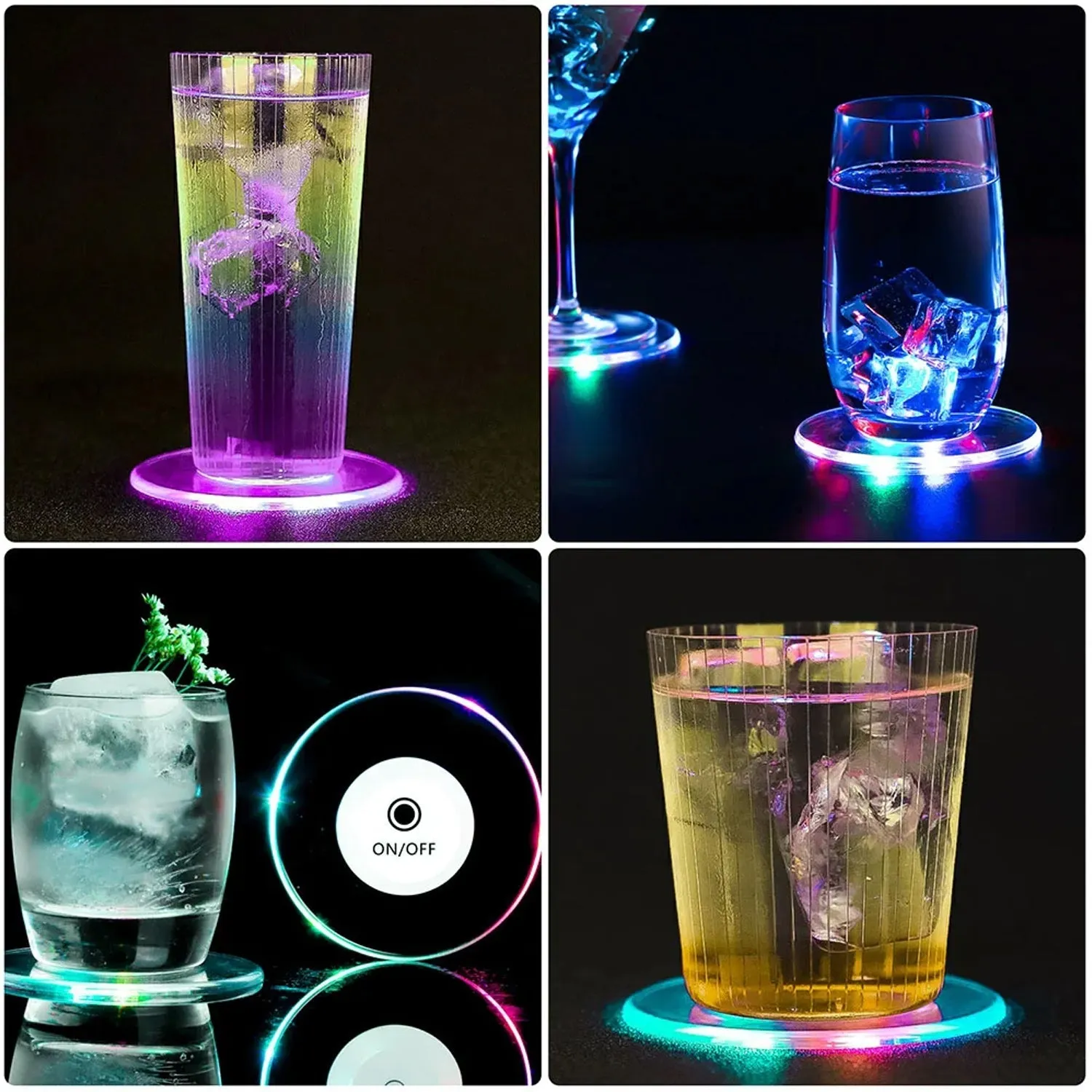 Colorful LED Cocktail Coaster, Round Ultra-Thin LED Drink Coaster (1 Pc)