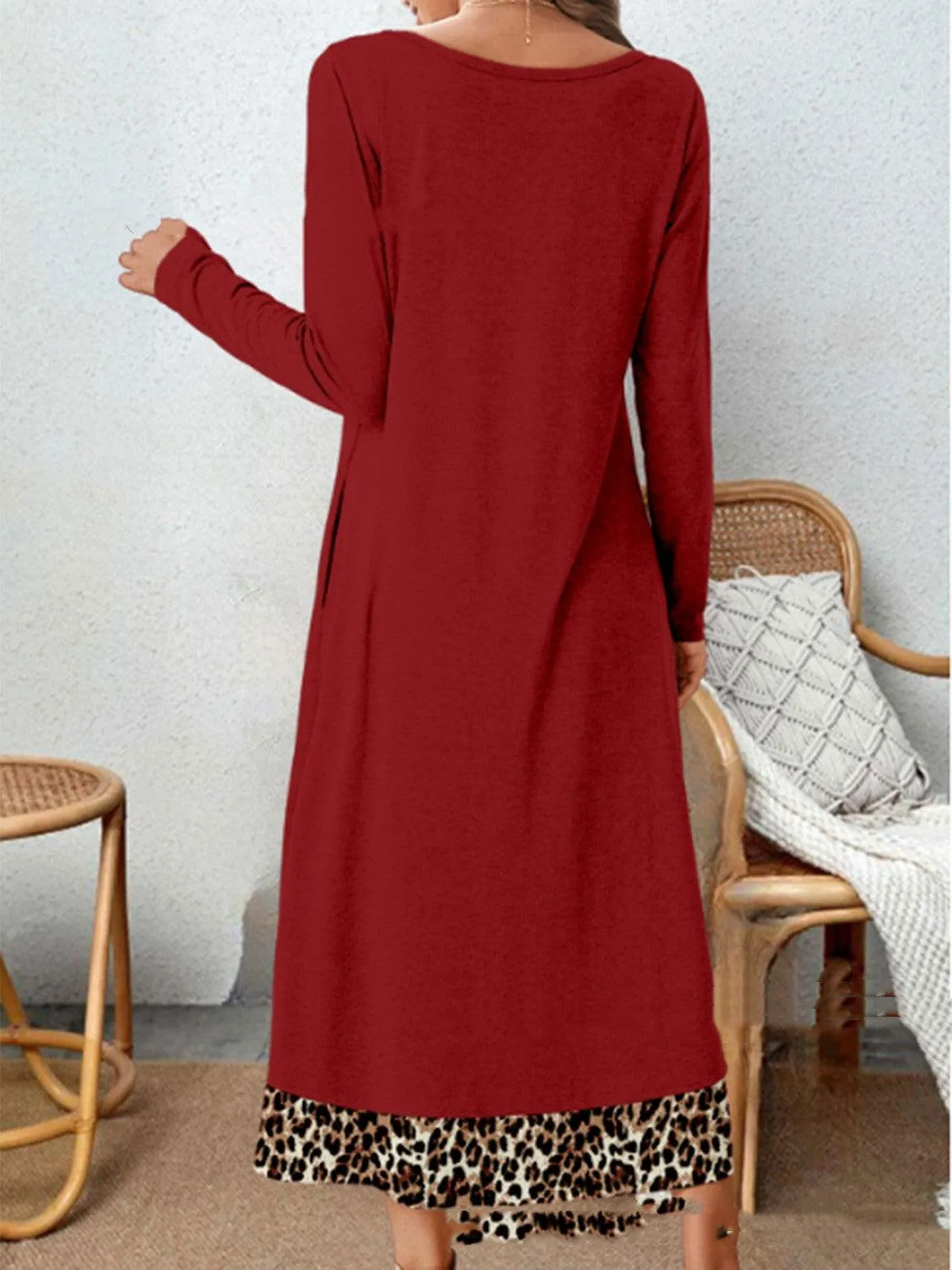 Commuter Round Neck Long Patchwork Dress