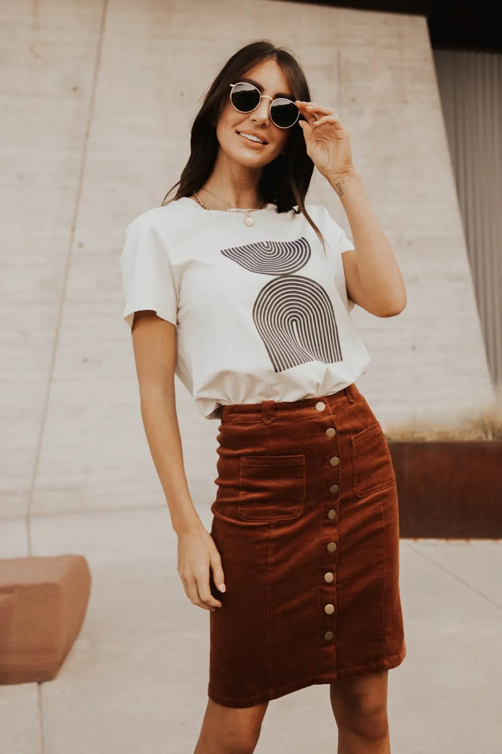 Corduroy Button Down Skirt in Rust