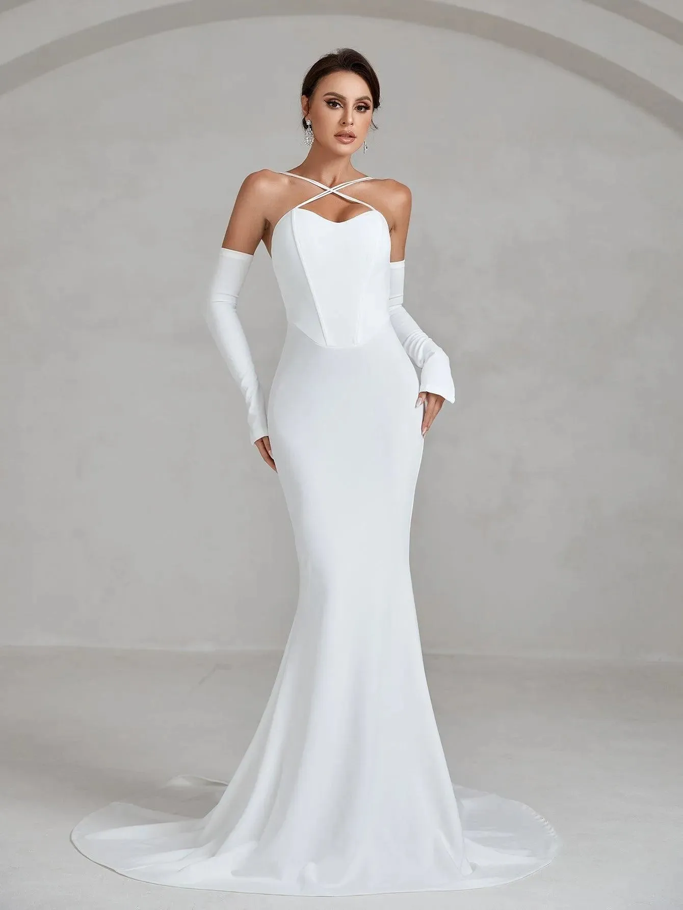 Crisscross Halter Neck Mermaid Hem Wedding Dress