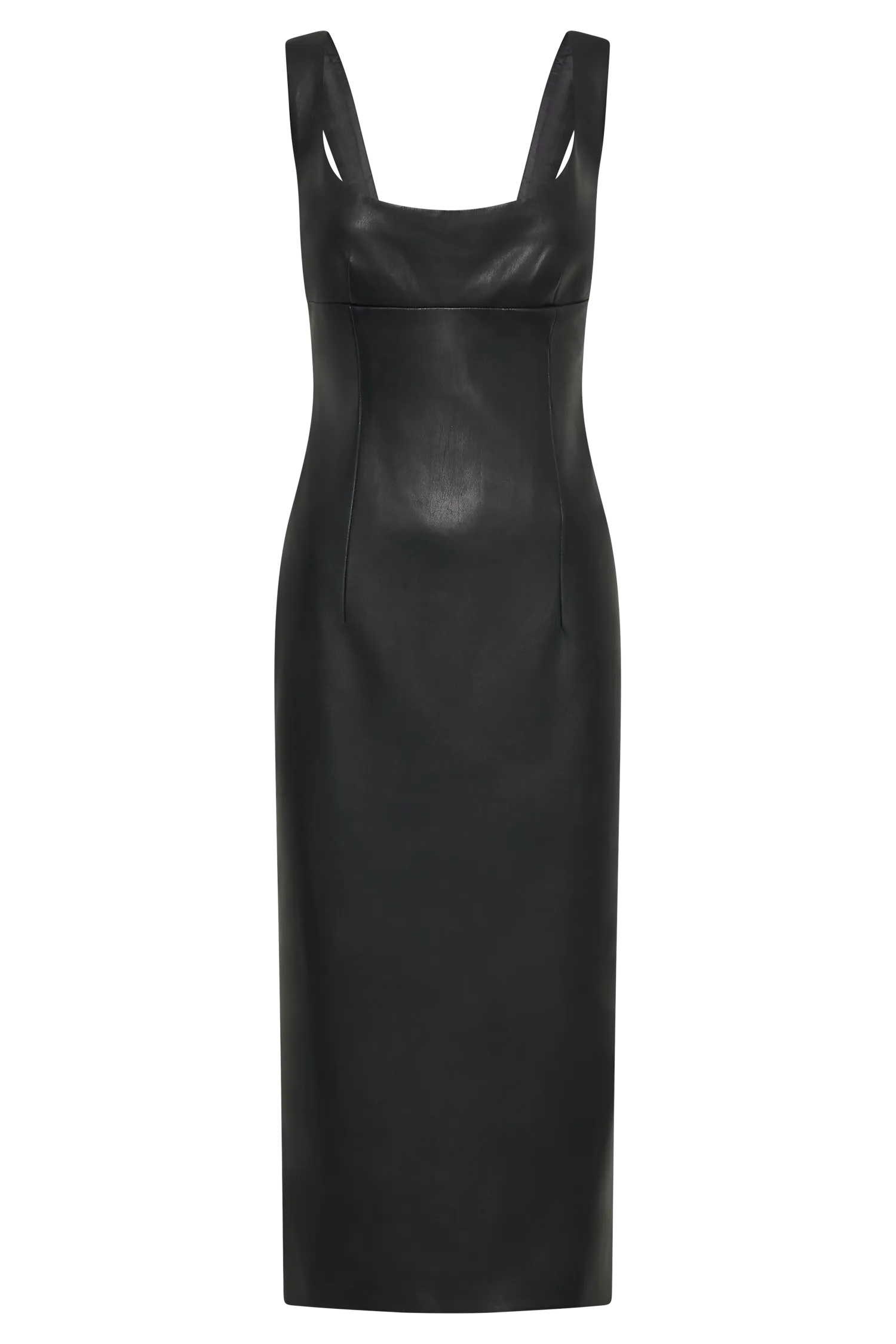 Cynthia Faux Leather Midi Dress - Black