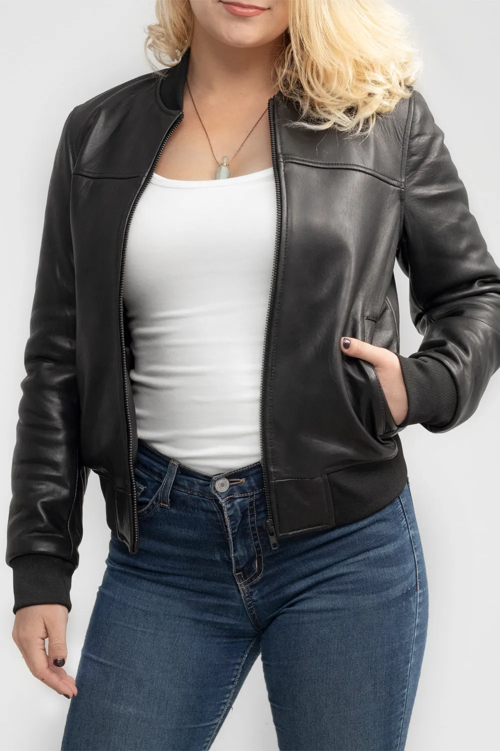 Dani Womenss Fashion Leather Bomber Jacket (POS)