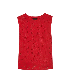 Devoré Floral Boxy Fit Top - Red