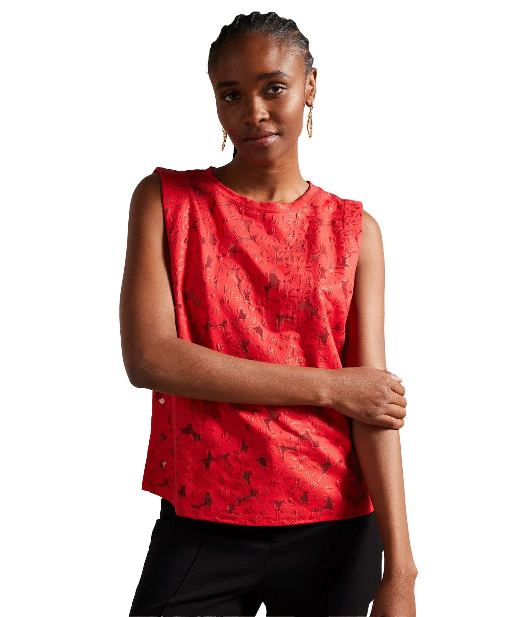 Devoré Floral Boxy Fit Top - Red