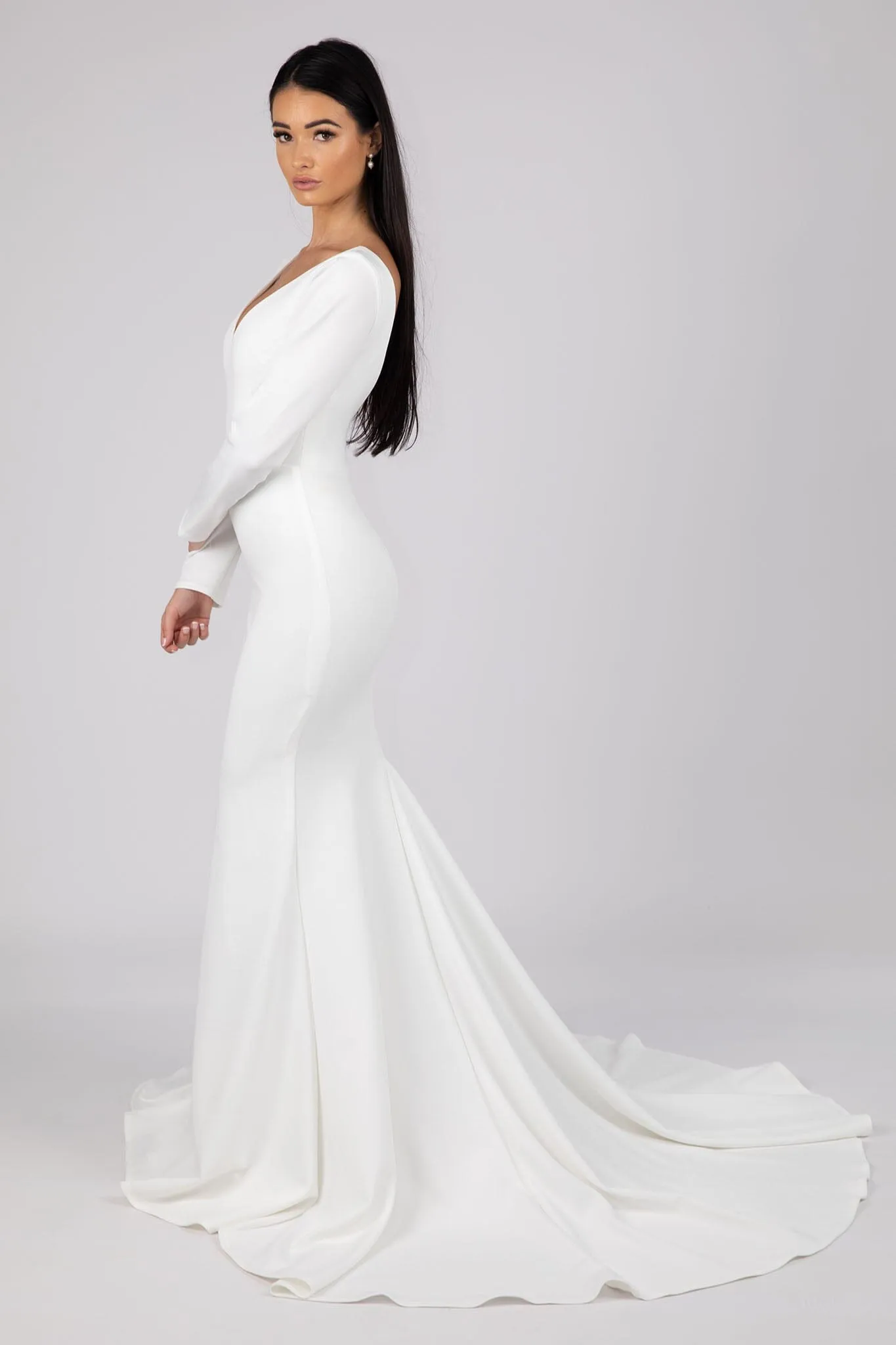 Elena Long-Sleeve Crepe Gown - Ivory