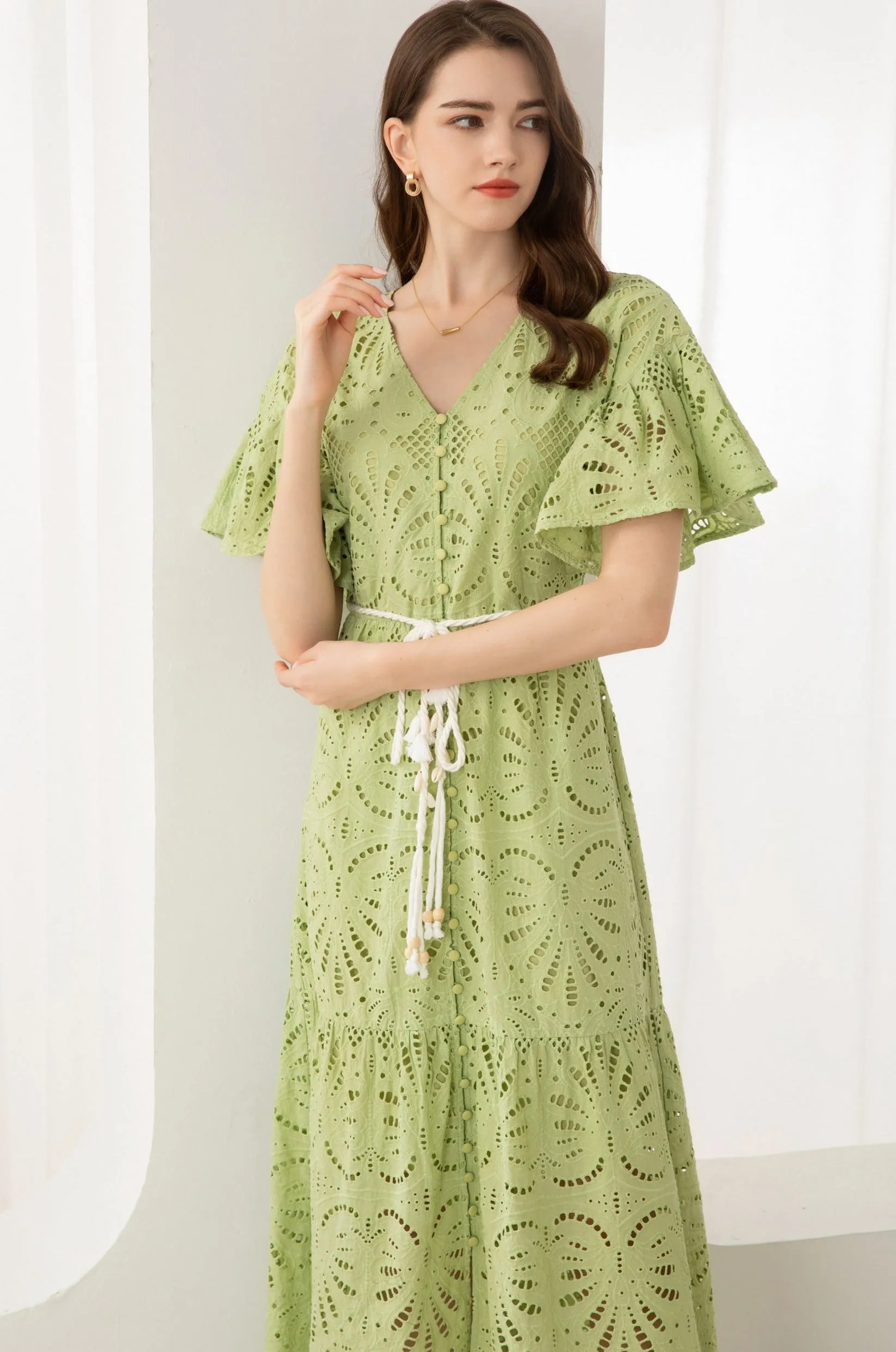 Emaline Embroidered Midi Dress - Green/Lime - GDS