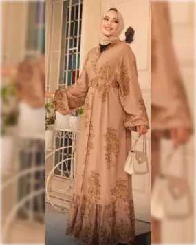 Fatimah Belted Maxi Shirtdress in Light Brown Shade  فستان فاطمة بستايل القميص و بحزام للخصر باللون البني الفاتح الجميل