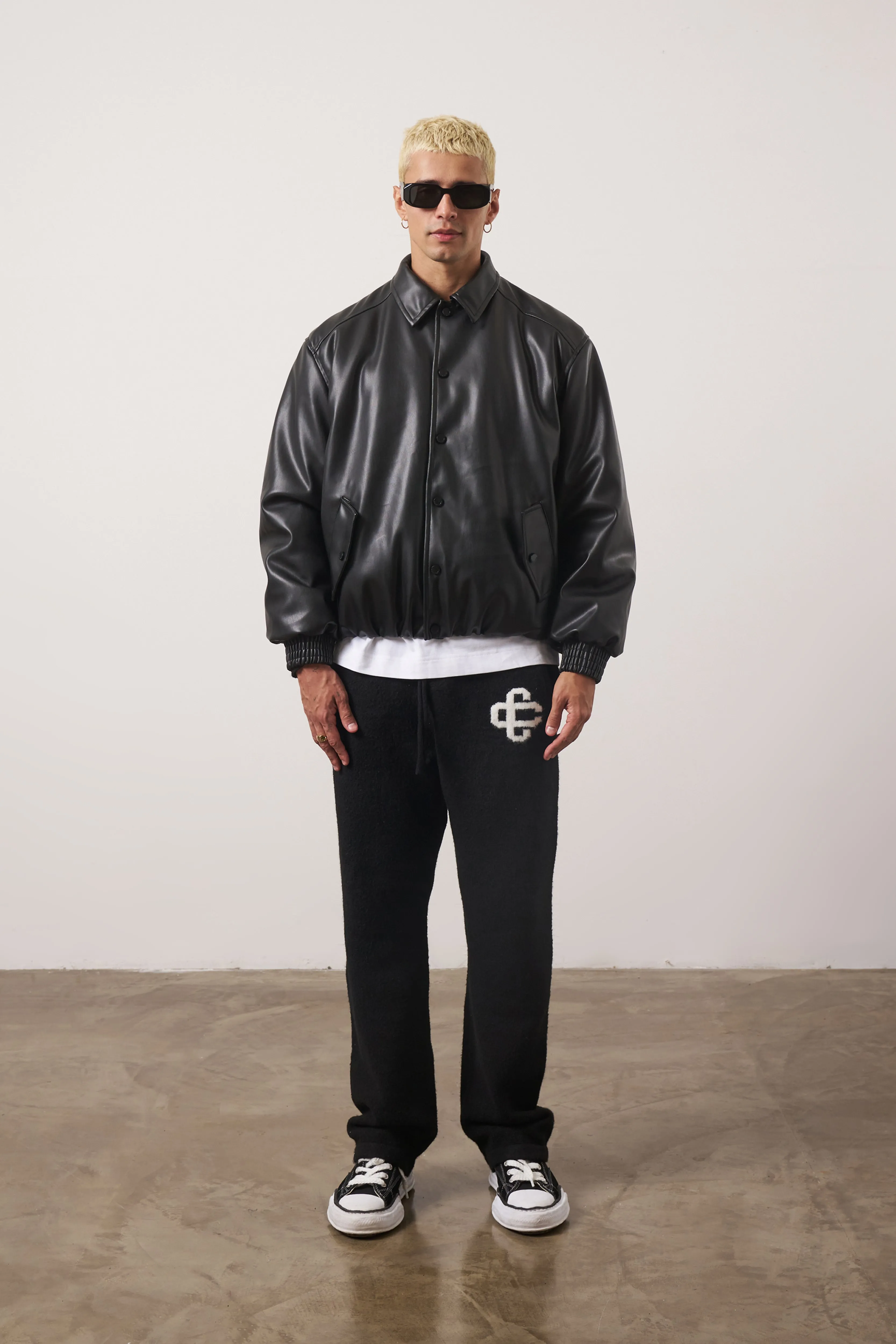 FAUX LEATHER BOMBER - BLACK