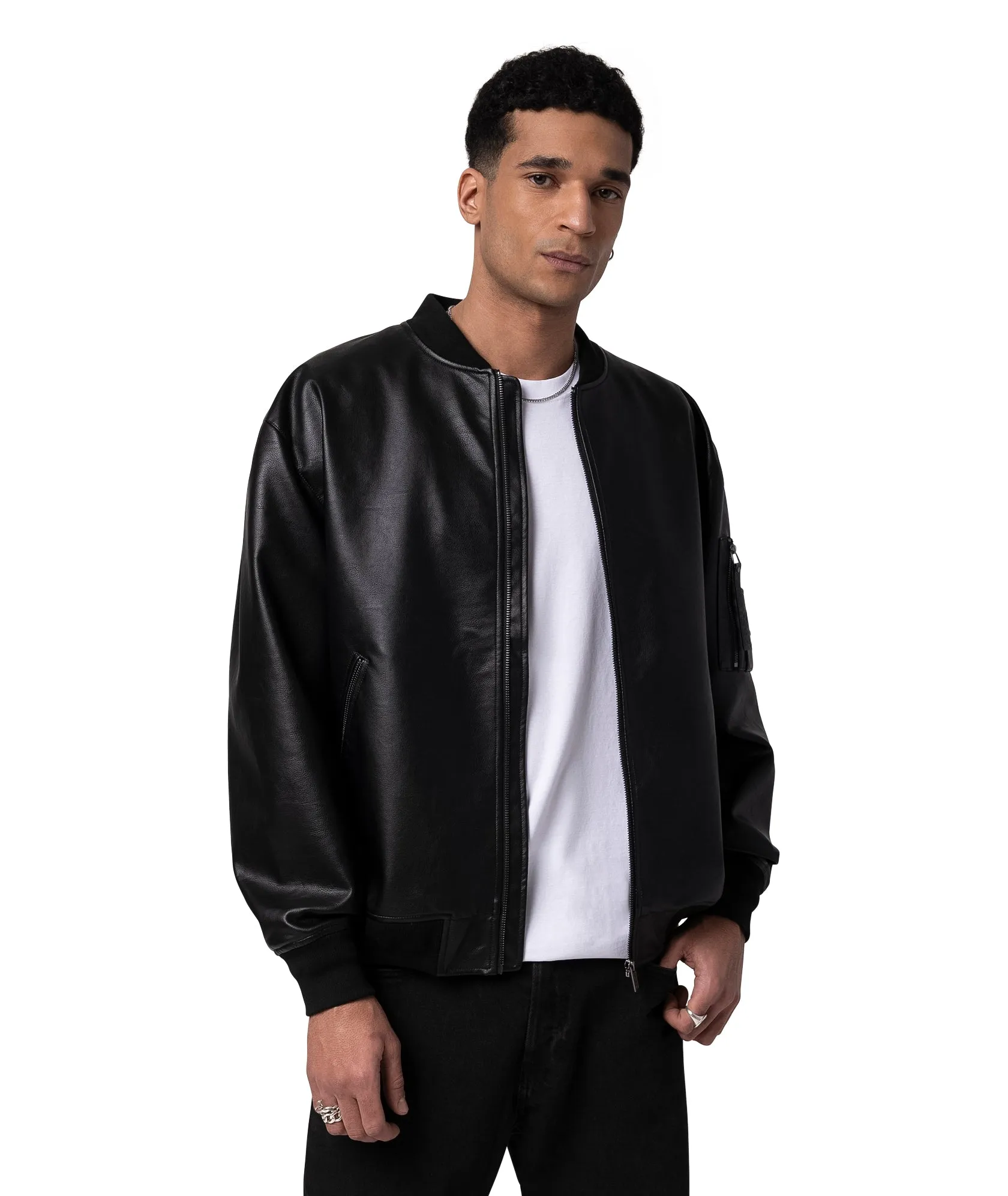 FAUX LEATHER BOMBER JACKET