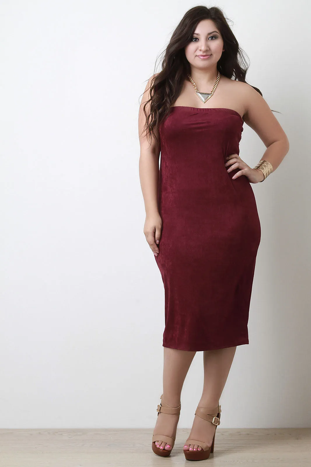 Faux Suede Midi Tube Dress