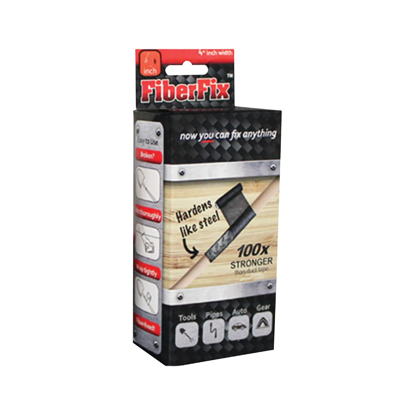 FiberFix 4006 Pipe Repair Wrap, 40 in L, 1 in Thick, Fiber/Resin, Black