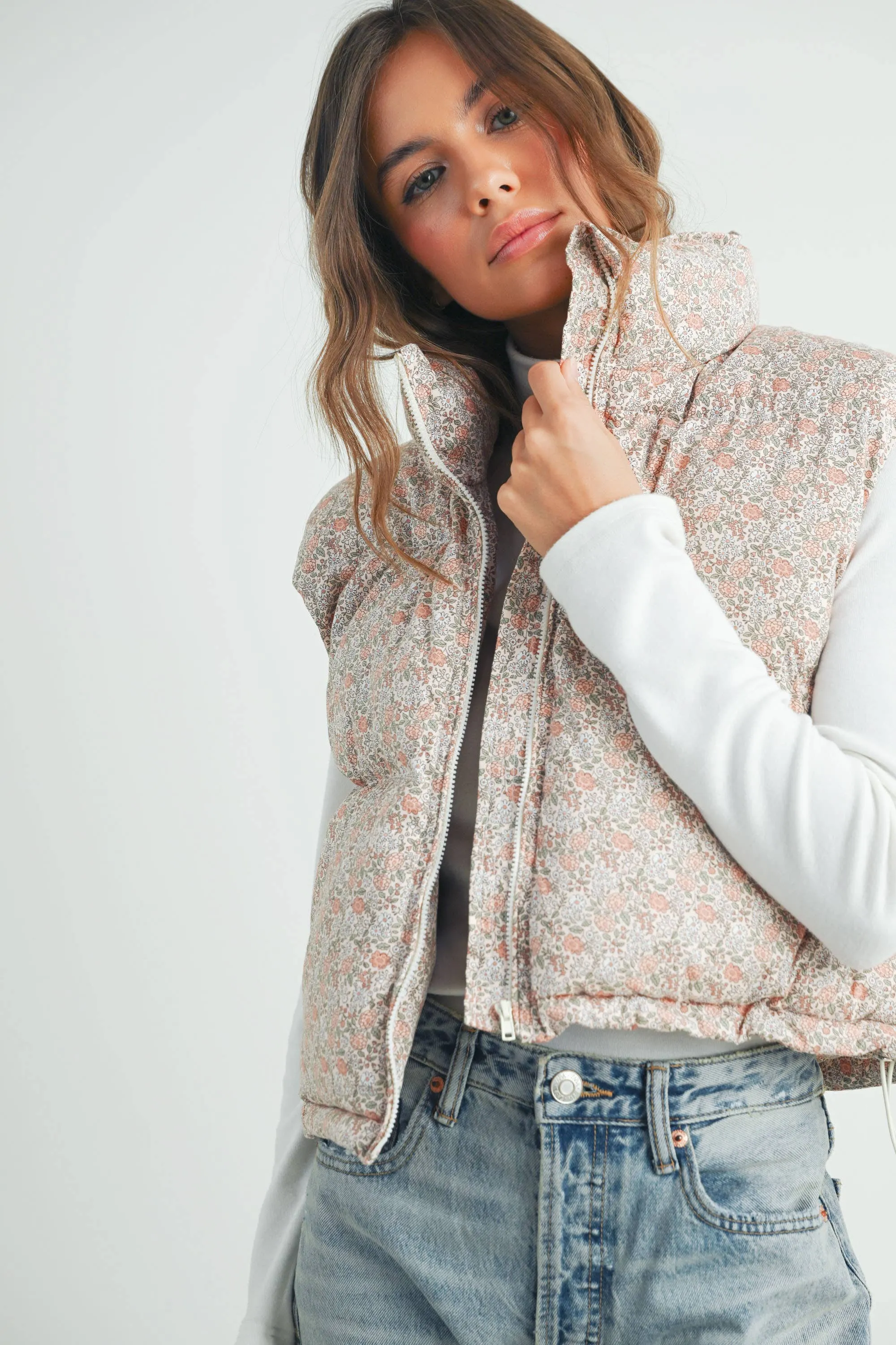 FLORAL THICK PUFFER VEST