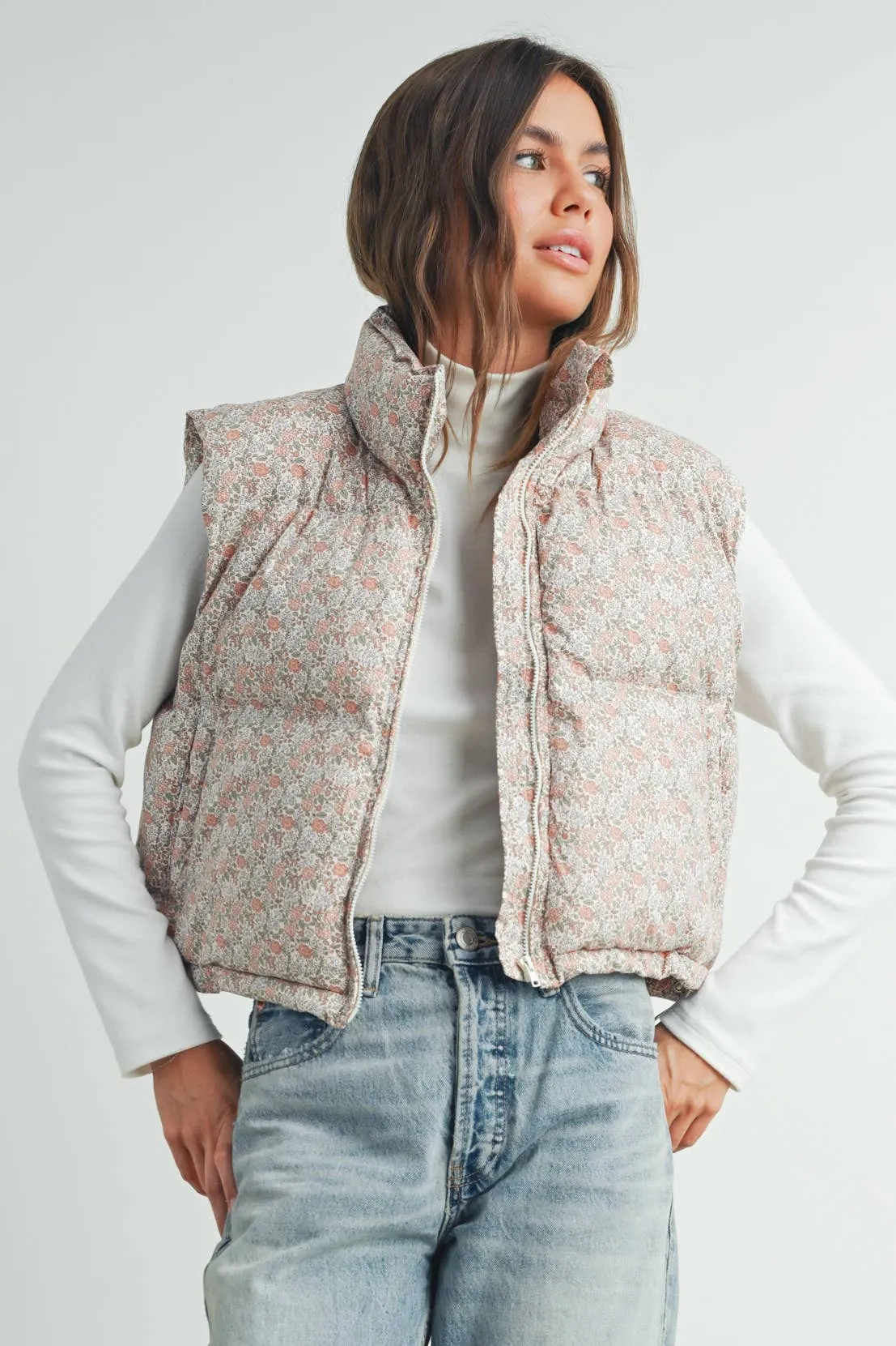 FLORAL THICK PUFFER VEST