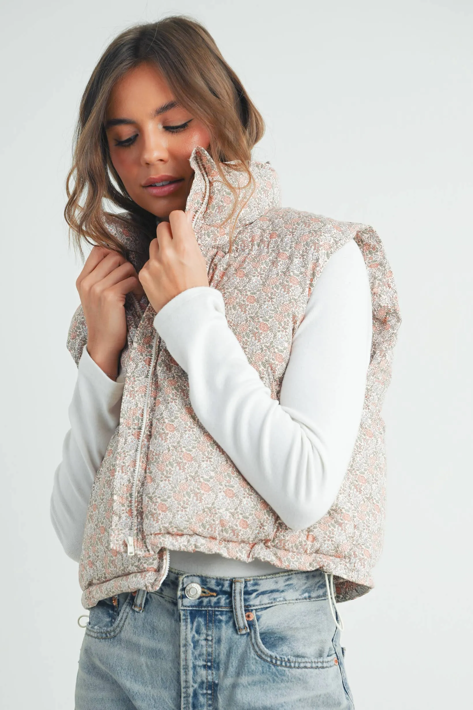 FLORAL THICK PUFFER VEST