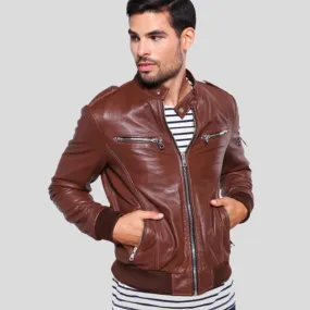 Fonz Brown Bomber Leather Jacket