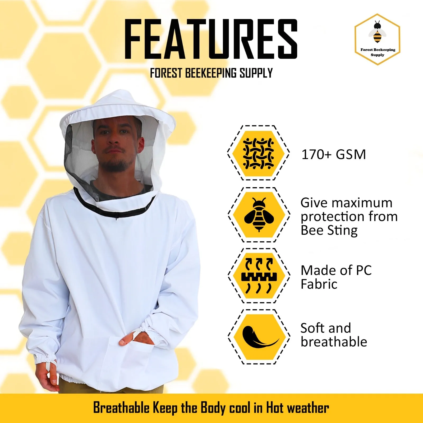 Forest Beekeeping Supply - Pull Over Beekeeping Jacket with Veil