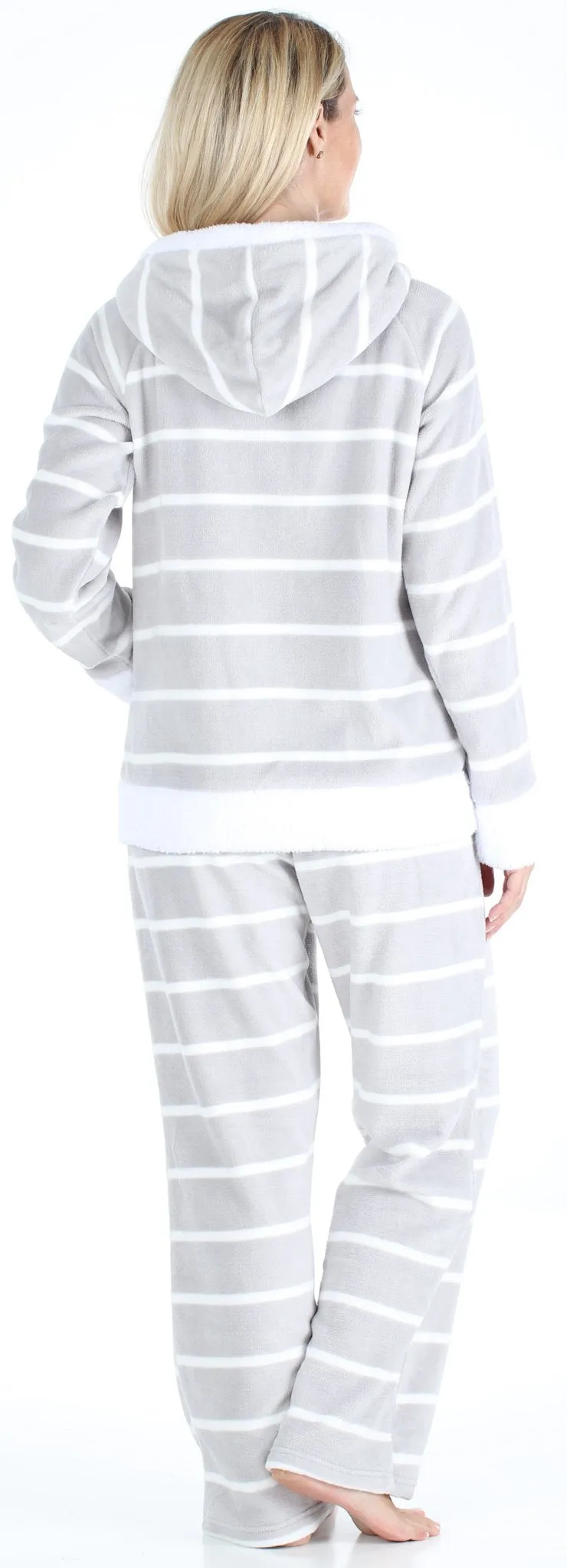 Frankie & Johnny Women’s Fleece 2-Piece Full Zip Hooded Jacket Loungewear Pajama Set