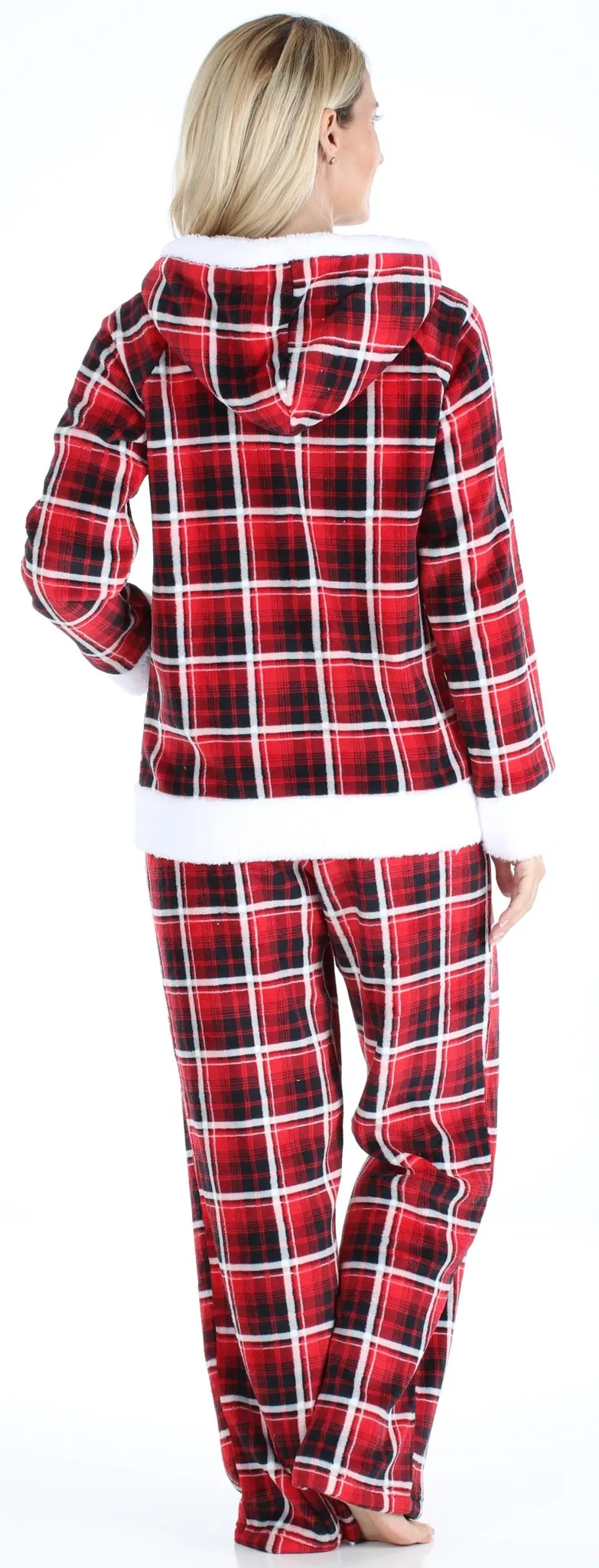 Frankie & Johnny Women’s Fleece 2-Piece Full Zip Hooded Jacket Loungewear Pajama Set