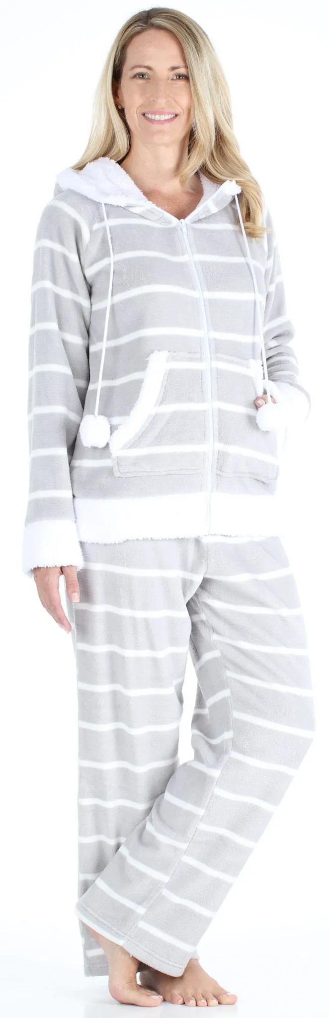 Frankie & Johnny Women’s Fleece 2-Piece Full Zip Hooded Jacket Loungewear Pajama Set