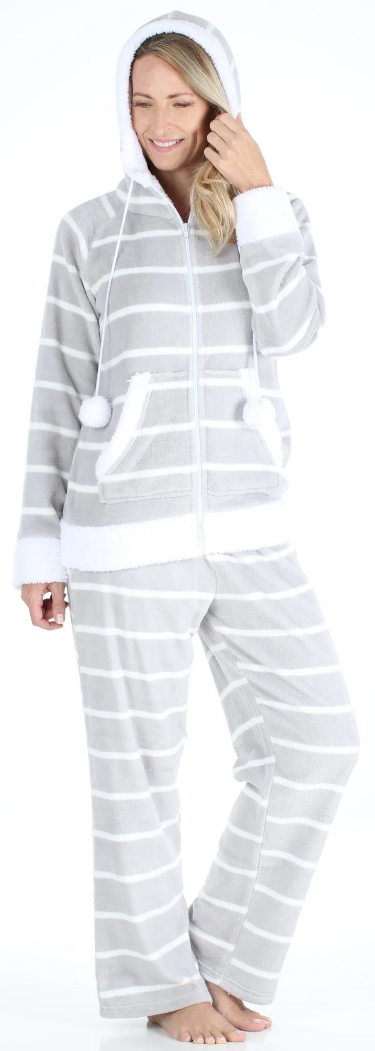 Frankie & Johnny Women’s Fleece 2-Piece Full Zip Hooded Jacket Loungewear Pajama Set